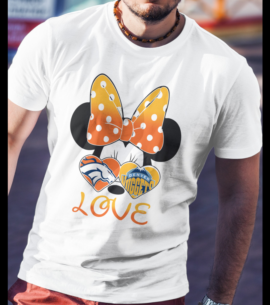 Minnie Bow Love Denver Broncos Nuggets Hearts T-Shirt