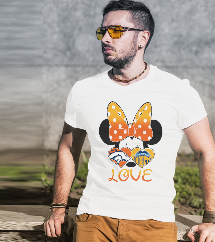 Minnie Bow Love Denver Broncos Nuggets Hearts T-Shirt