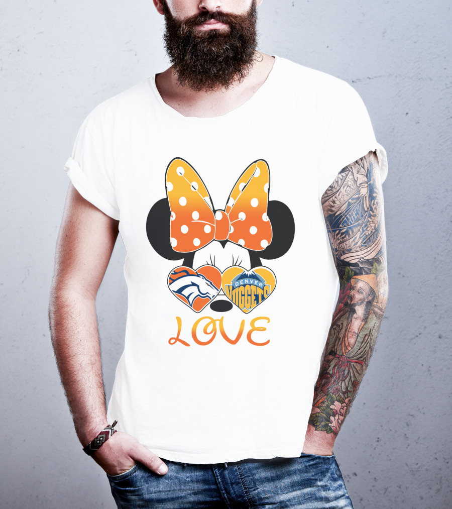 Minnie Bow Love Denver Broncos Nuggets Hearts T-Shirt