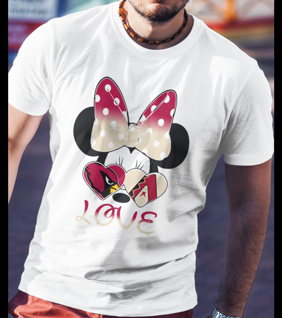 Love Arizona Cardinals Diamondbacks Minnie Bow Hearts T-Shirt