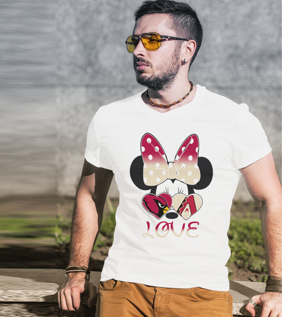 Love Arizona Cardinals Diamondbacks Minnie Bow Hearts T-Shirt