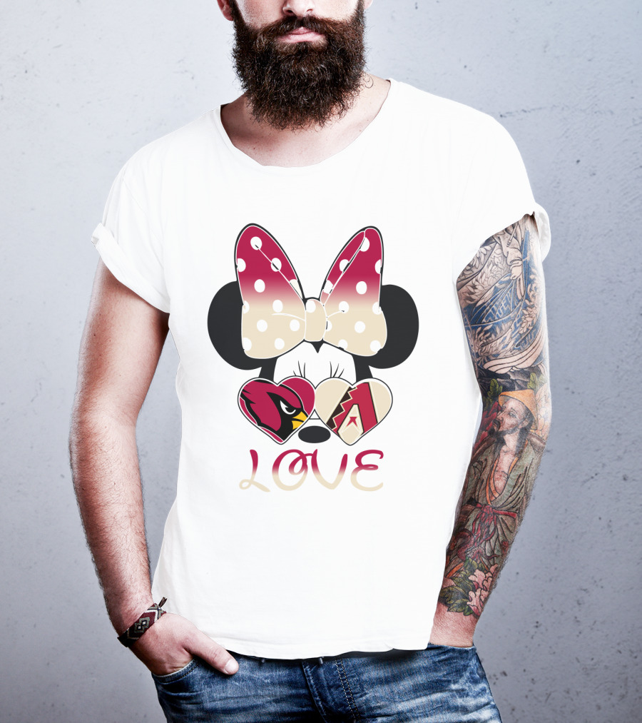 Love Arizona Cardinals Diamondbacks Minnie Bow Hearts T-Shirt