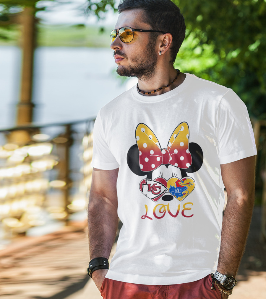 Kc Chiefs Ku Jayhawks Minnie Bow Love T-Shirt