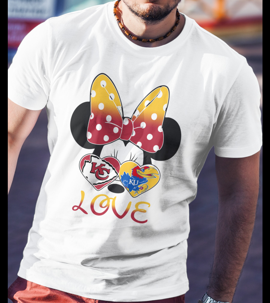 Kc Chiefs Ku Jayhawks Minnie Bow Love T-Shirt