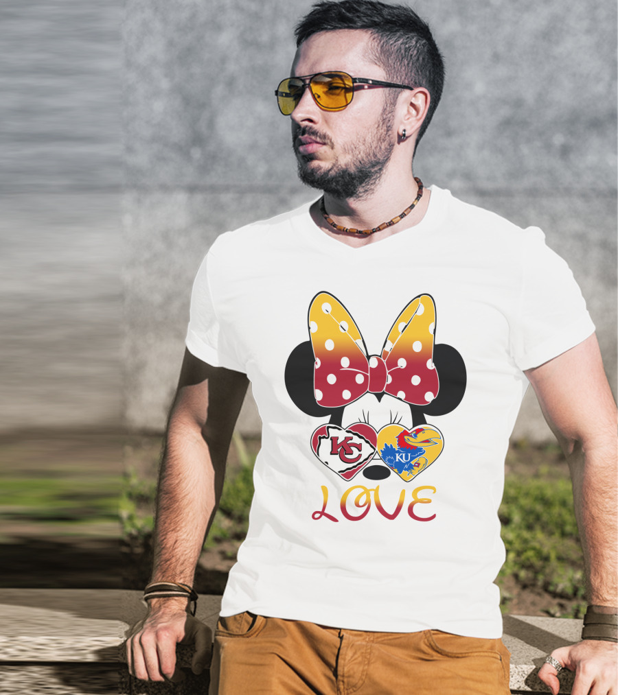 Kc Chiefs Ku Jayhawks Minnie Bow Love T-Shirt