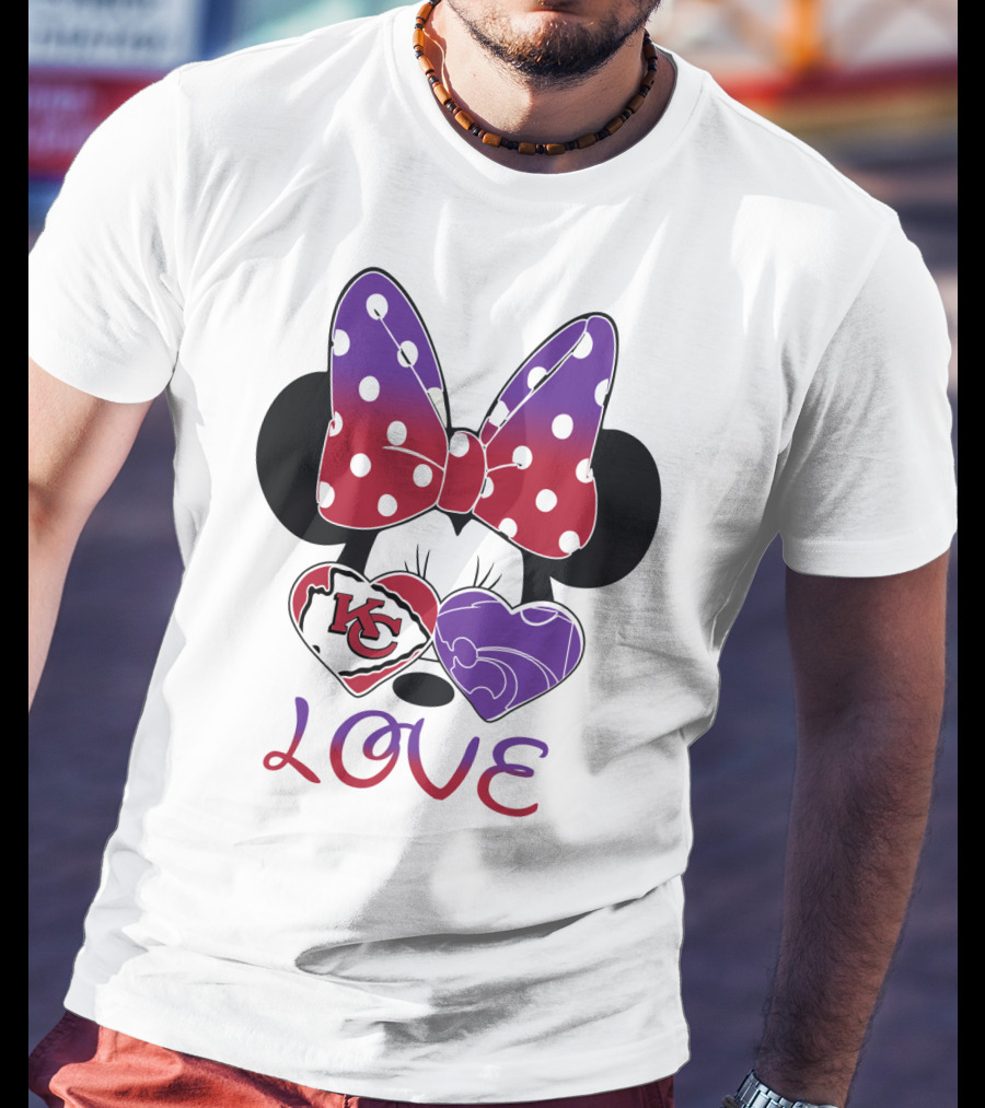 Kansas City Chiefs And Kansas State Wildcats Minnie Mouse Love T-Shirt