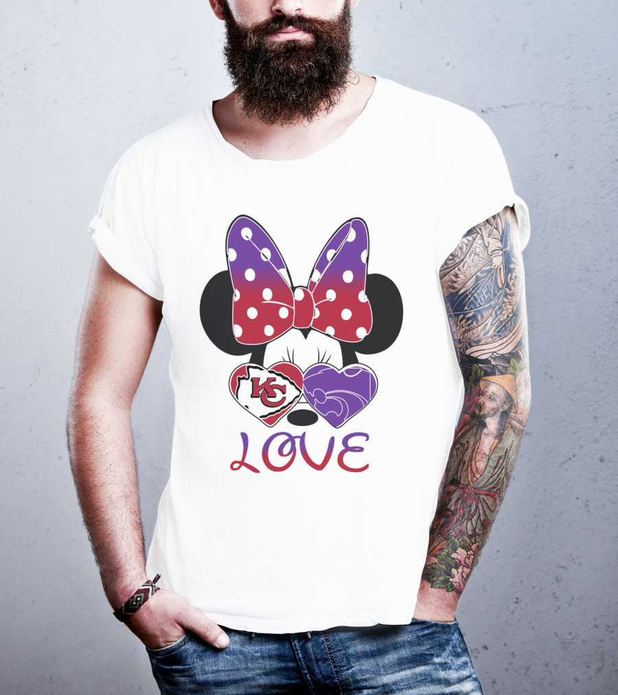 Kansas City Chiefs And Kansas State Wildcats Minnie Mouse Love T-Shirt