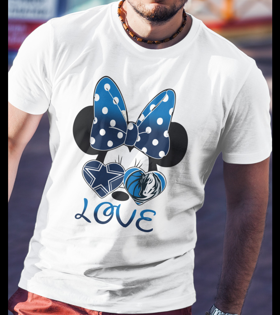 Love Dallas Cowboys Mavericks Minnie Bow Bowtie Hearts T-Shirt
