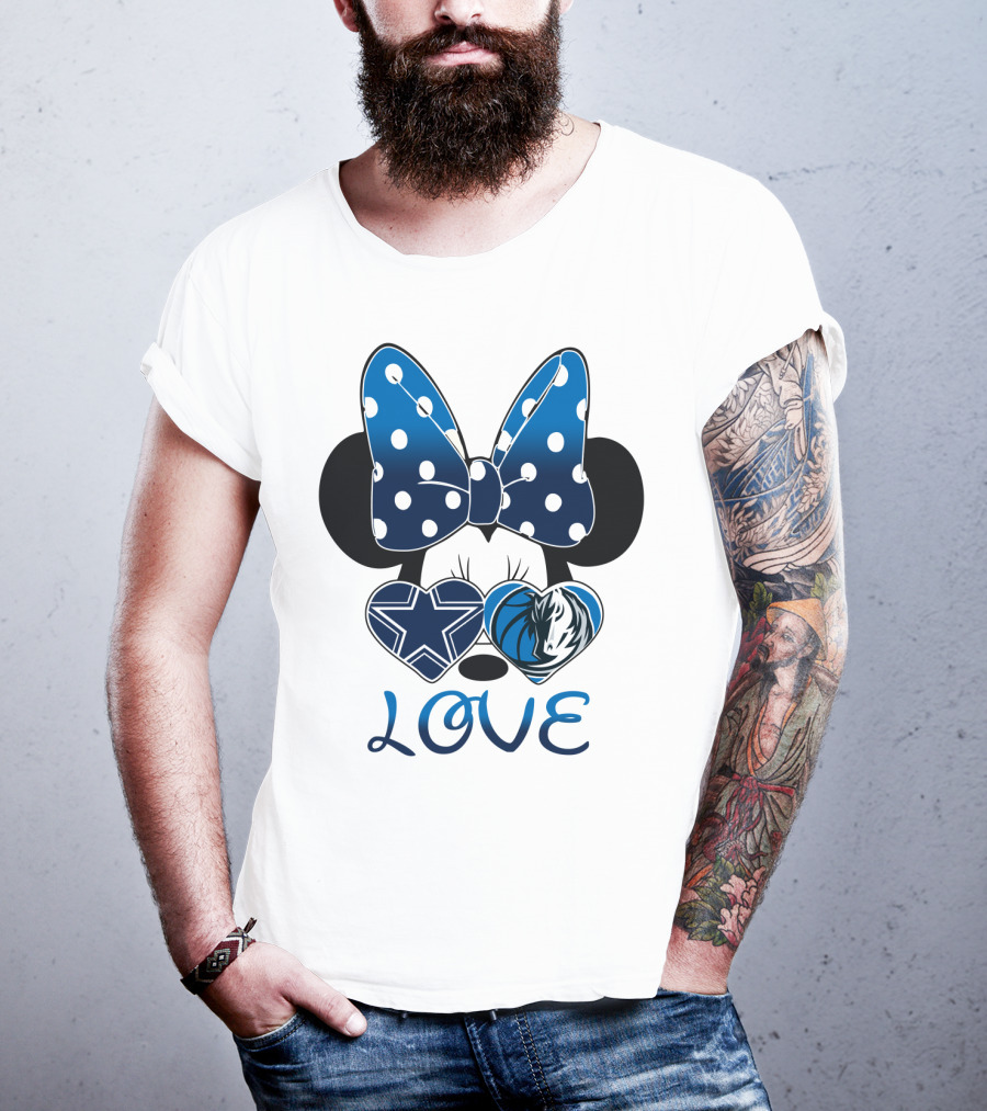 Love Dallas Cowboys Mavericks Minnie Bow Bowtie Hearts T-Shirt
