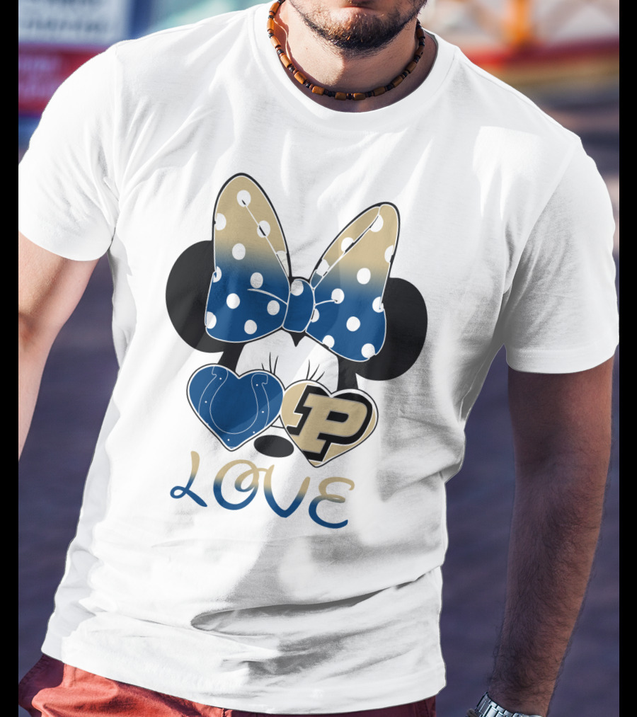 Purdue Boilermakers Minnie Mouse Love Bow Polka Dots T-Shirt