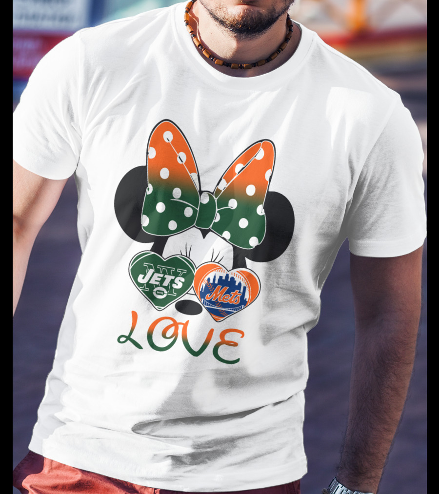 Love Ny Jets Mets Minnie Bow Hearts T-Shirt