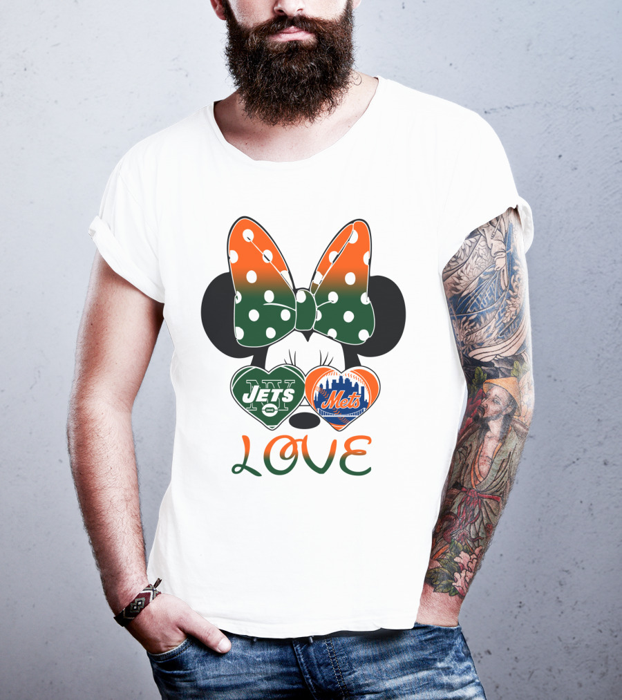Love Ny Jets Mets Minnie Bow Hearts T-Shirt