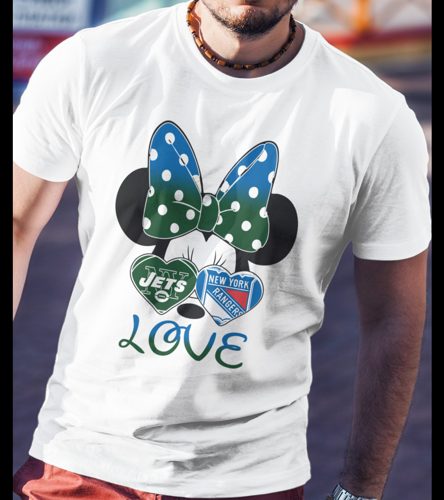 New York Jets Rangers Love Minnie Bow T-Shirt