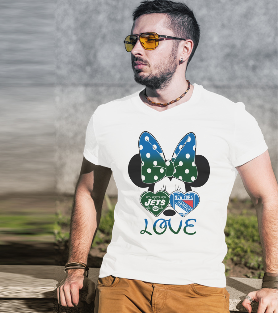 New York Jets Rangers Love Minnie Bow T-Shirt