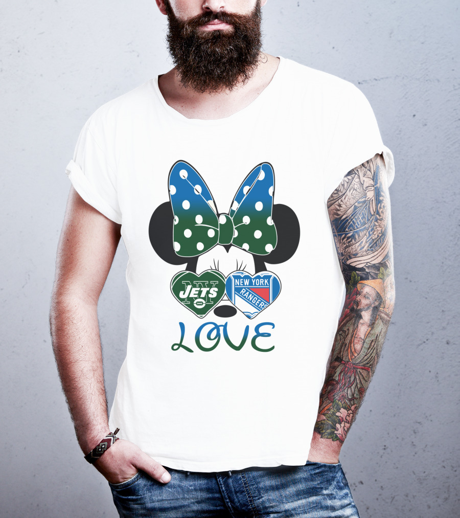 New York Jets Rangers Love Minnie Bow T-Shirt