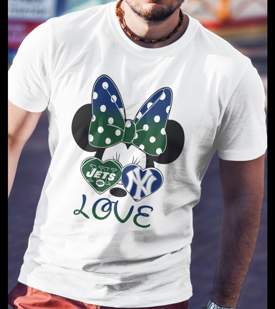 Minnie Mouse Bow New York Jets Yankees Love T-Shirt