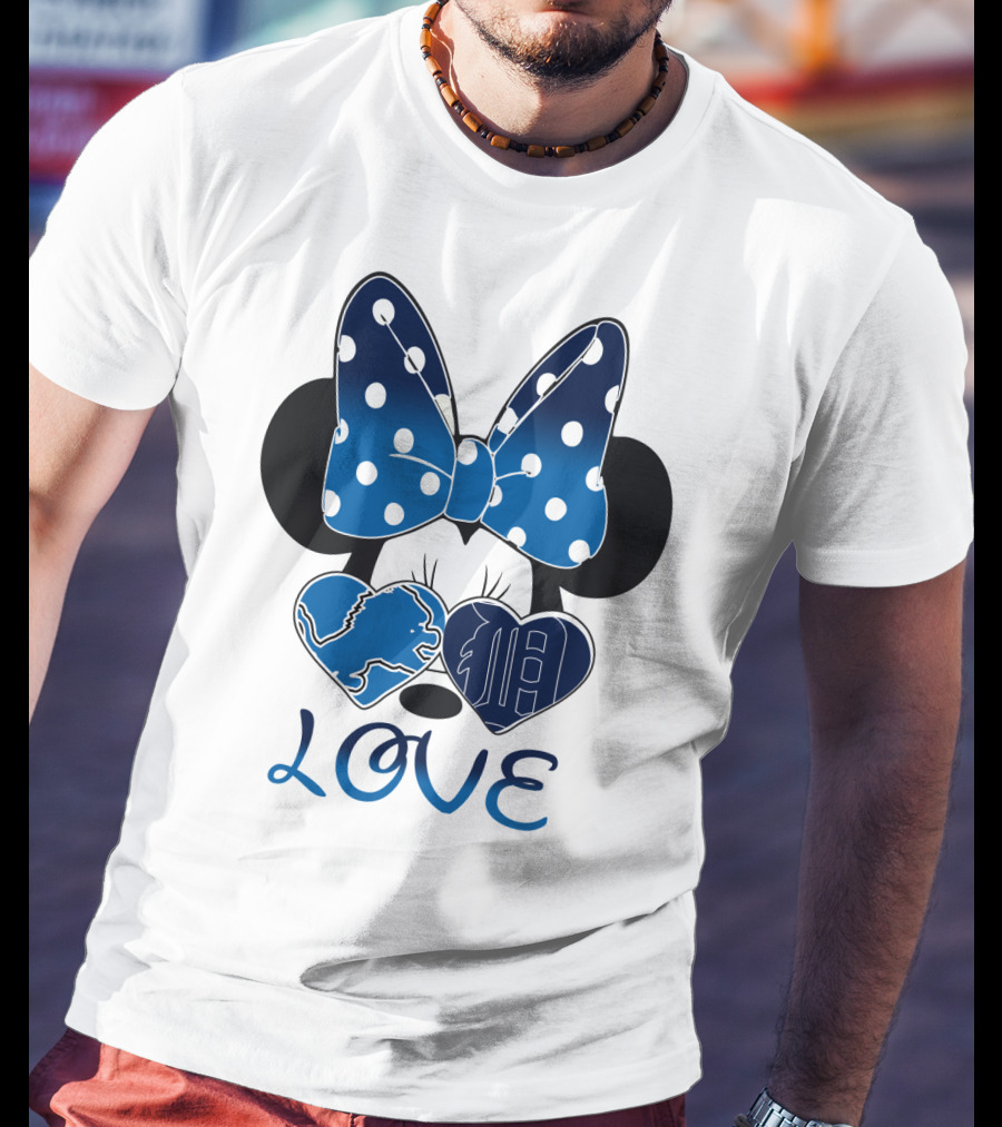 Love Minnie Mouse Bow Heart Detroit Lions T-Shirt