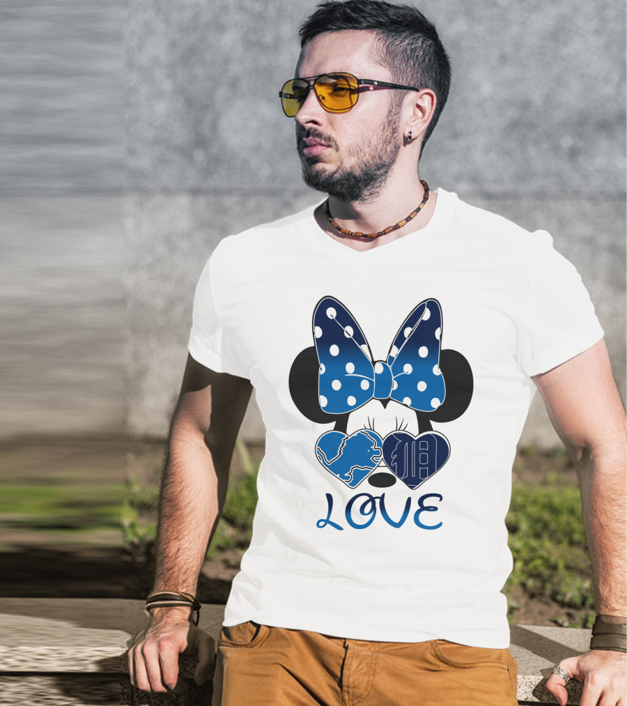 Love Minnie Mouse Bow Heart Detroit Lions T-Shirt