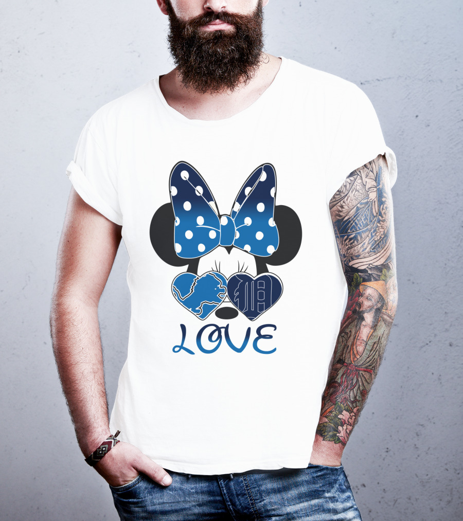 Love Minnie Mouse Bow Heart Detroit Lions T-Shirt