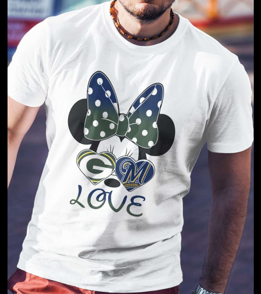 Green Bay Packers Milwaukee Brewers Minnie Mouse Love T-Shirt