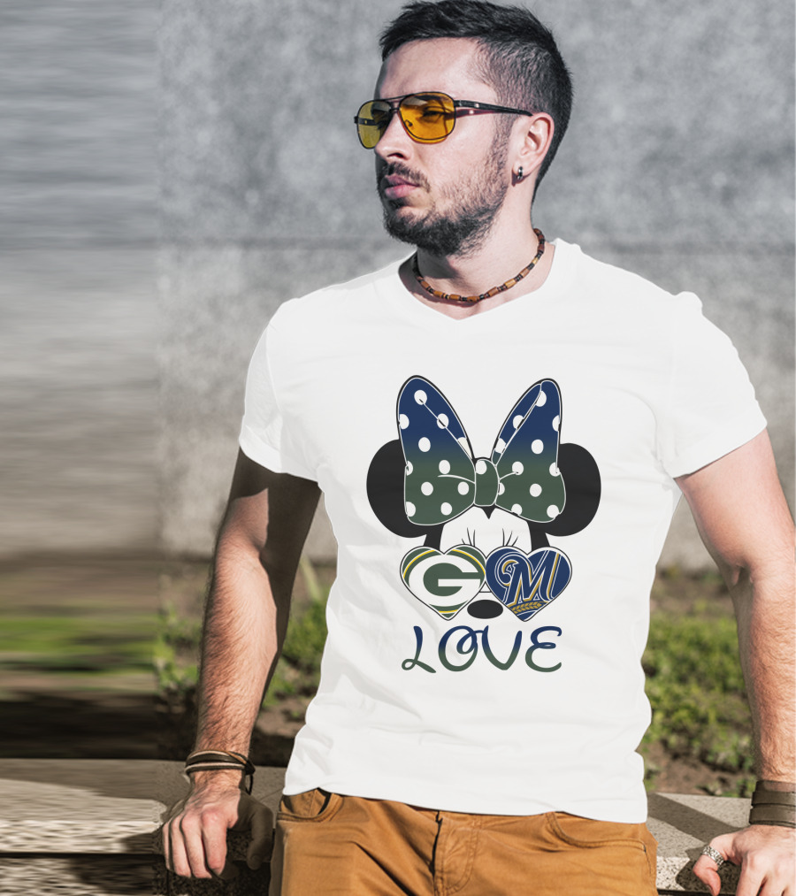Green Bay Packers Milwaukee Brewers Minnie Mouse Love T-Shirt