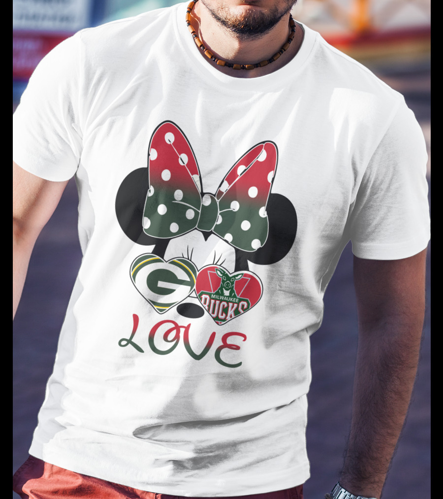 Love Minnie Mouse Green Bay Packers Milwaukee Bucks T-Shirt