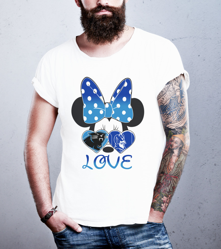 Love Carolina Panthers Duke Blue Devils Disney Bow T-Shirt