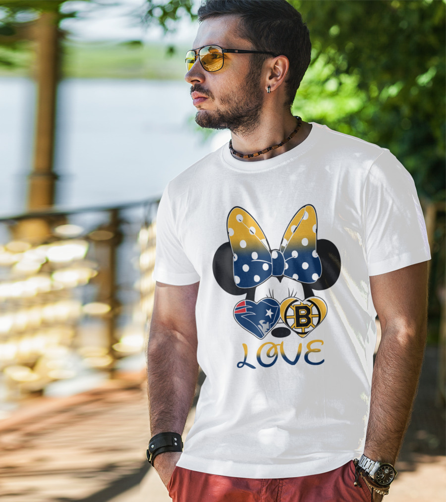 Mickey Mouse Patriots Bruins Love T-Shirt