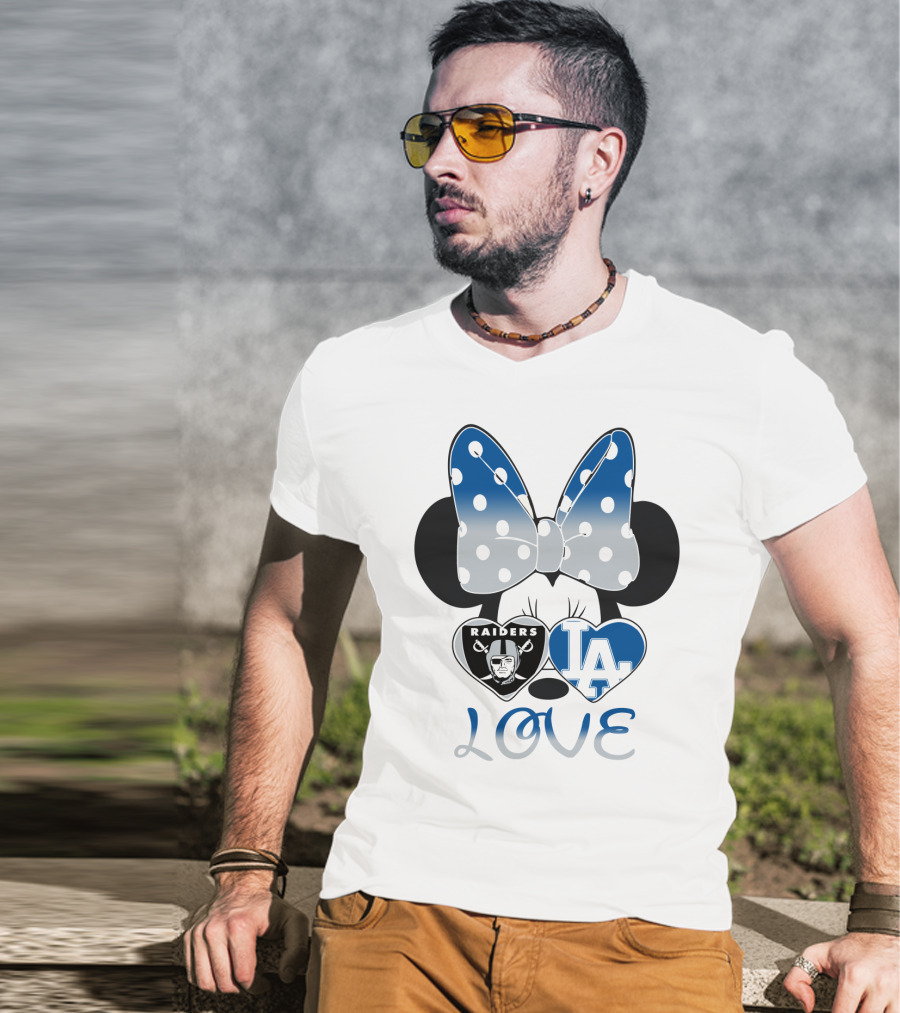 Minnie Mouse Love Raiders La Dodgers Bow Hearts T-Shirt