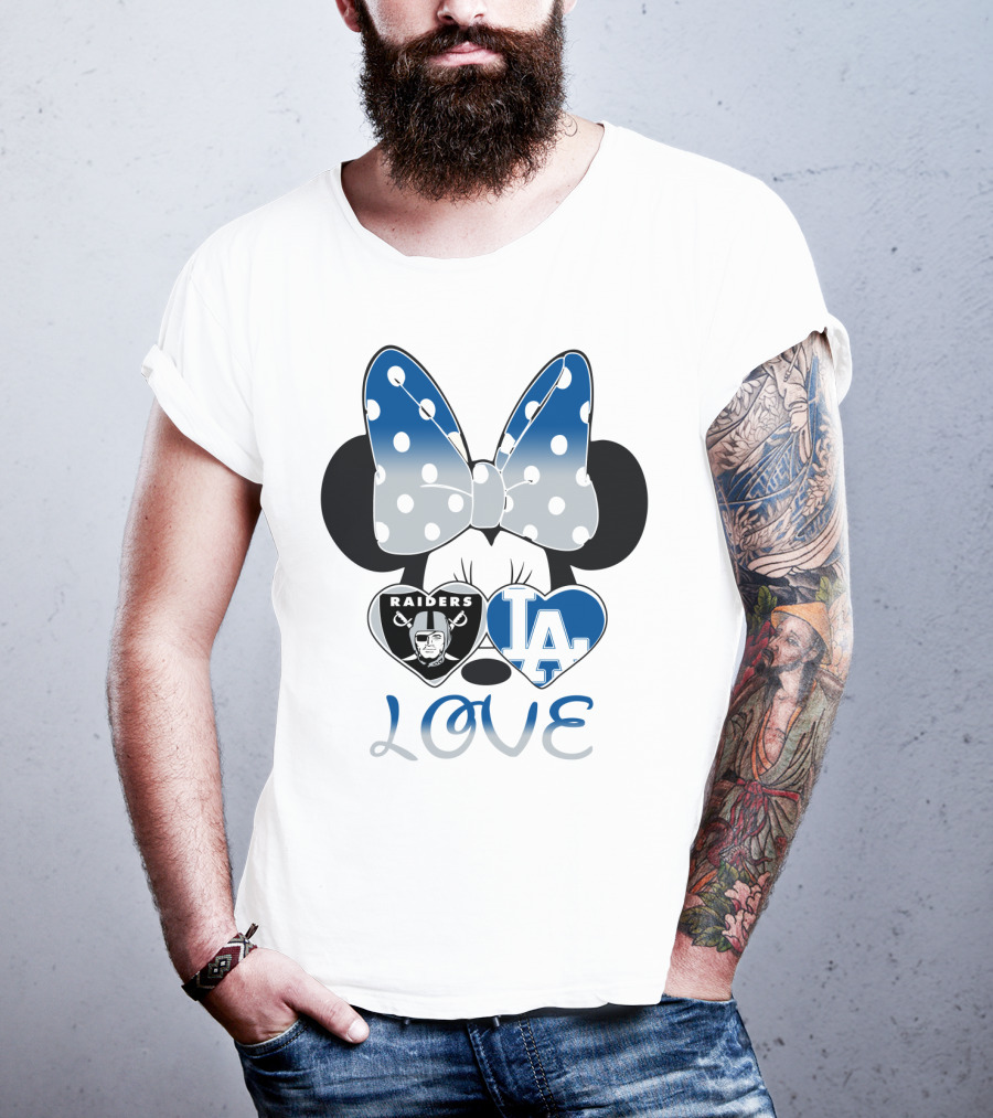 Minnie Mouse Love Raiders La Dodgers Bow Hearts T-Shirt