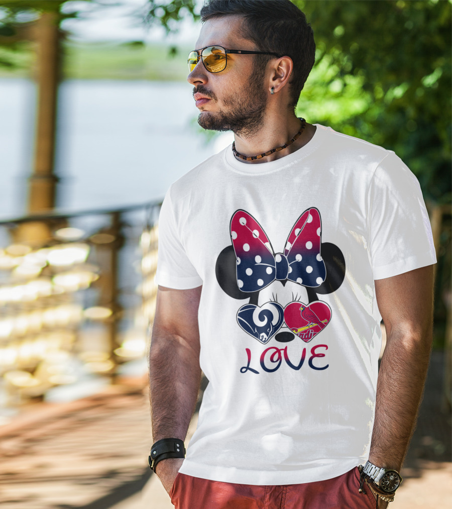 Love Mickey Ears Bow St. Louis Rams Cardinals Hearts T-Shirt