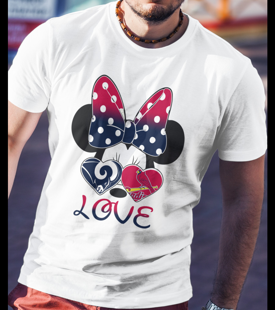 Love Mickey Ears Bow St. Louis Rams Cardinals Hearts T-Shirt