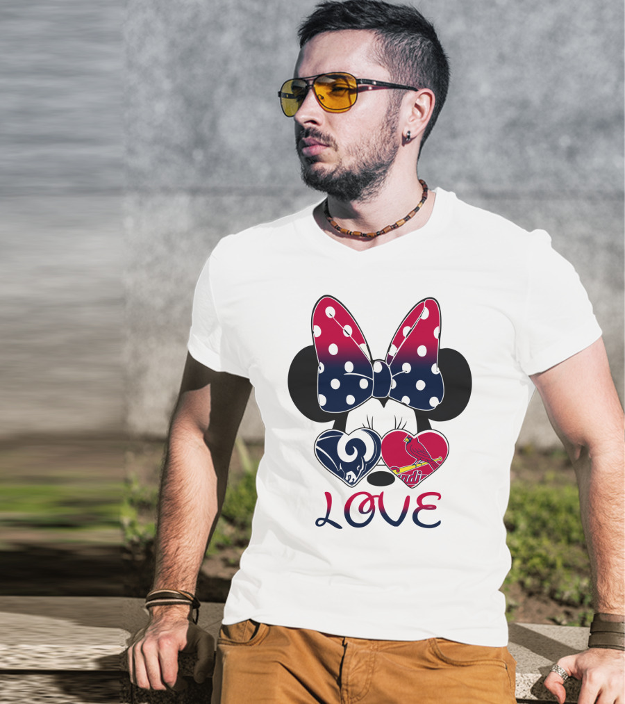 Love Mickey Ears Bow St. Louis Rams Cardinals Hearts T-Shirt