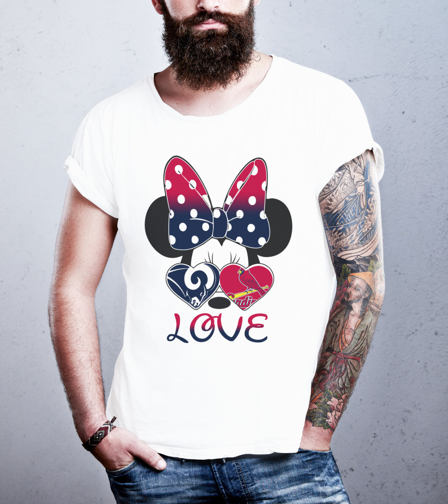 Love Mickey Ears Bow St. Louis Rams Cardinals Hearts T-Shirt