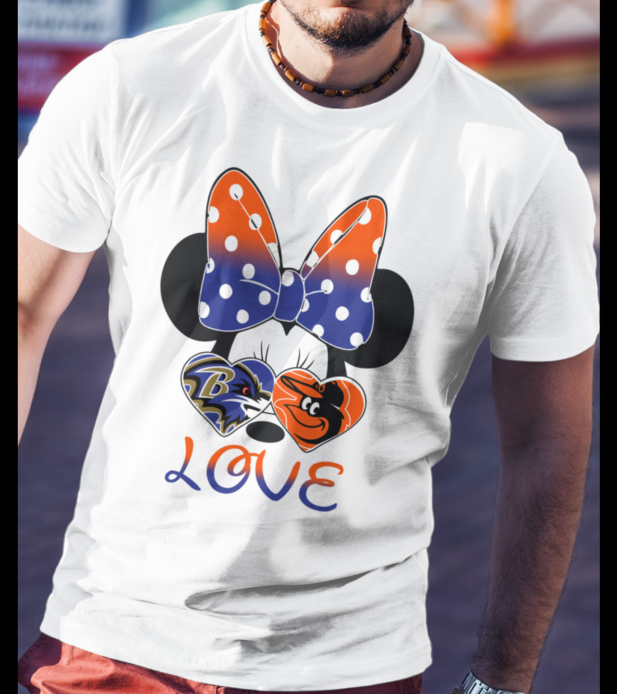 Love Baltimore Ravens Orioles Minnie Mouse Bow T-Shirt