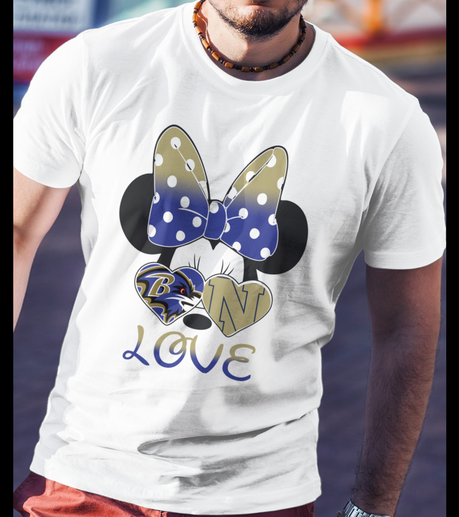 Minnie Mouse Love Baltimore Ravens Navy Logo Hearts Bow T-Shirt