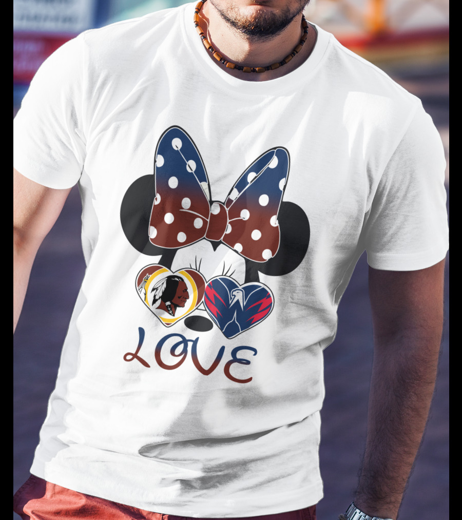 Love Minnie Mouse Washington Redskins Capitals Bow Hearts T-Shirt