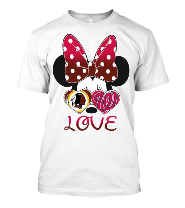 Minnie Mouse Love Washington Nationals Redskins Iconic Bow Hearts T-Shirt