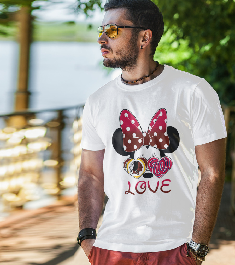Minnie Mouse Love Washington Nationals Redskins Iconic Bow Hearts T-Shirt