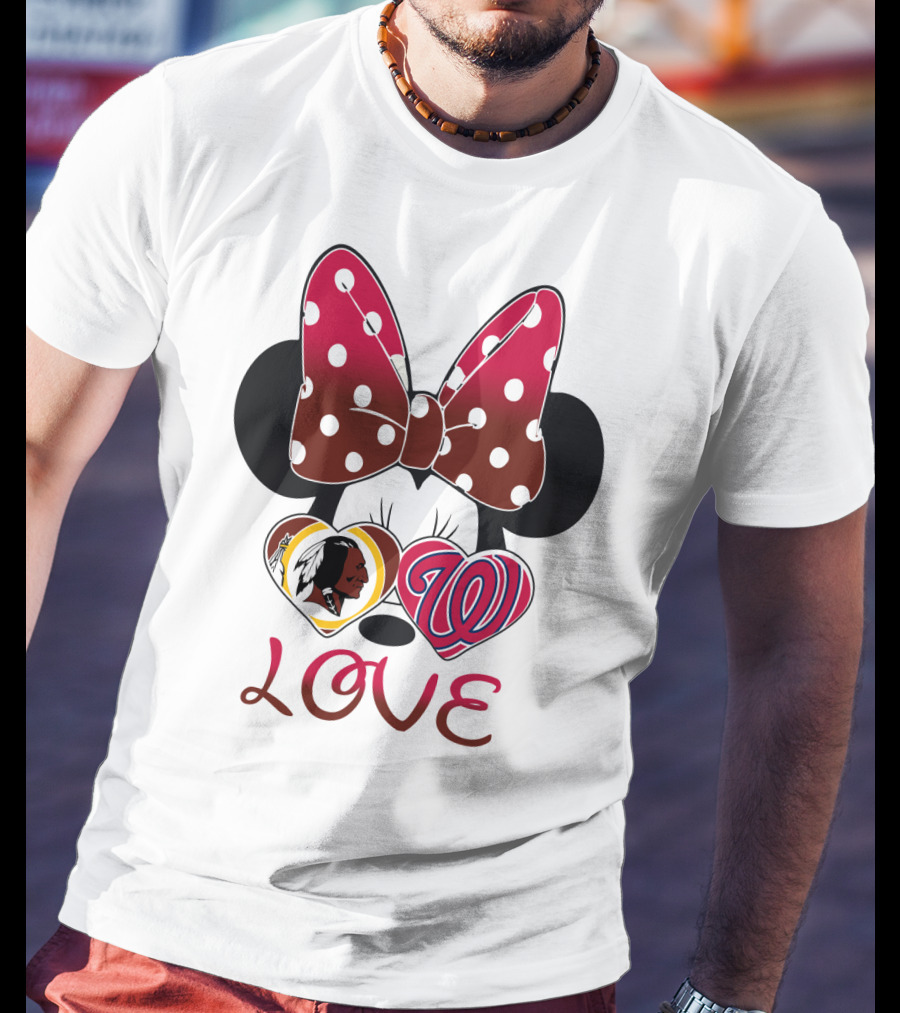 Minnie Mouse Love Washington Nationals Redskins Iconic Bow Hearts T-Shirt