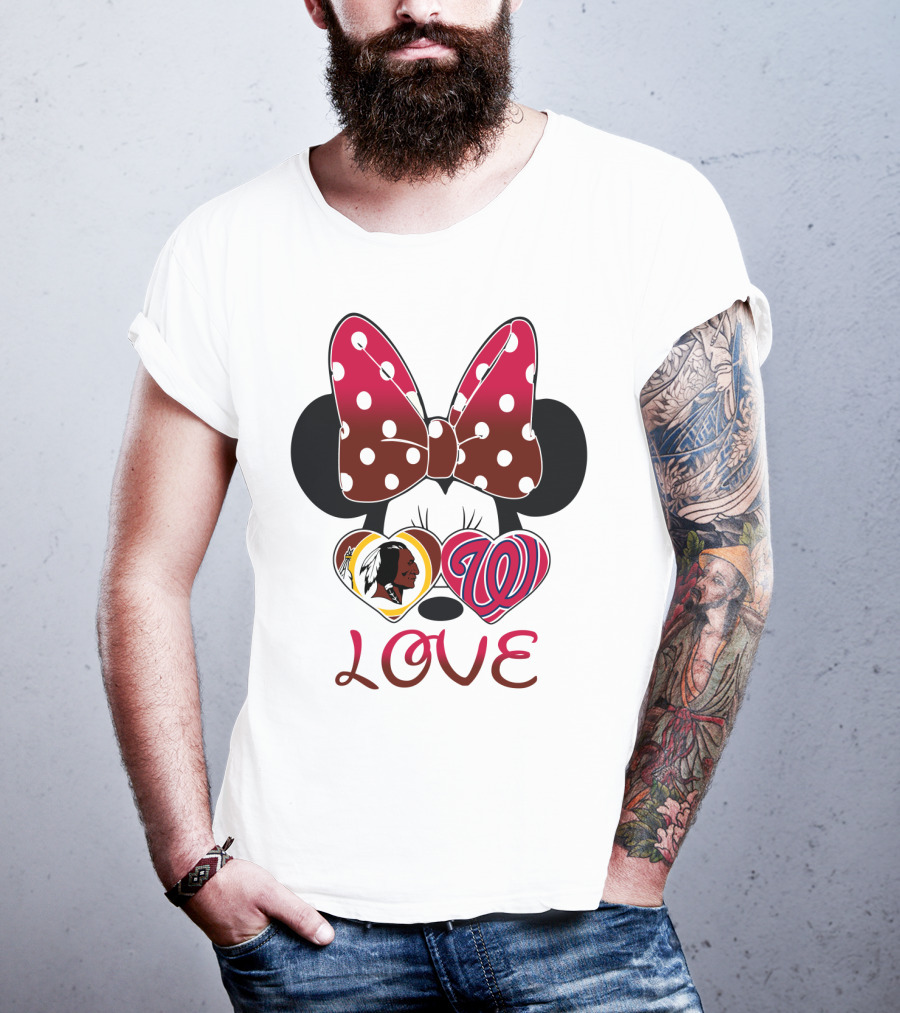 Minnie Mouse Love Washington Nationals Redskins Iconic Bow Hearts T-Shirt