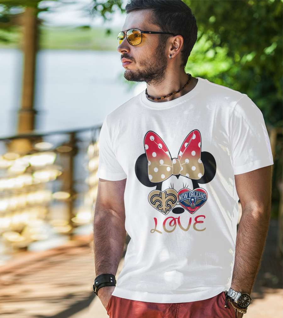 Minnie Mouse Love New Orleans Saints And Pelicans T-Shirt