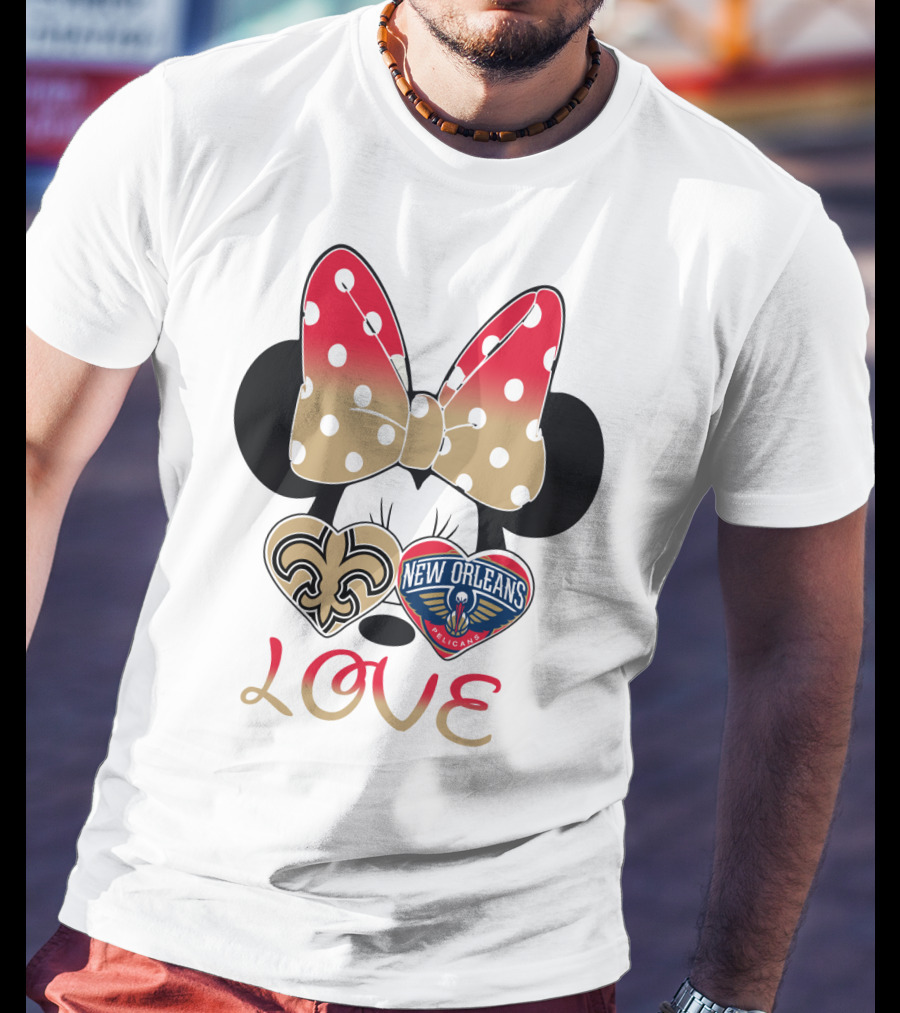 Minnie Mouse Love New Orleans Saints And Pelicans T-Shirt