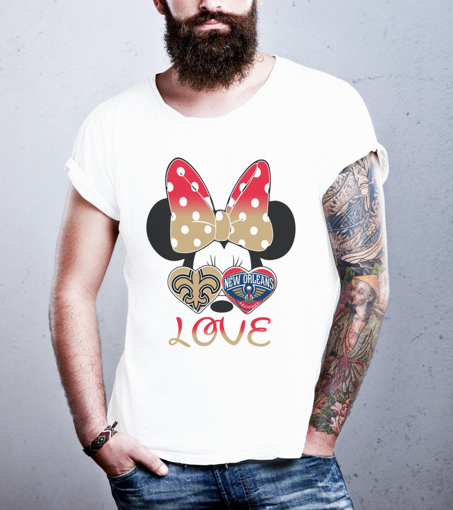 Minnie Mouse Love New Orleans Saints And Pelicans T-Shirt