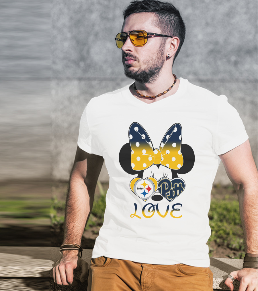 Steelers Pitt Minnie Love Bow Hearts T-Shirt