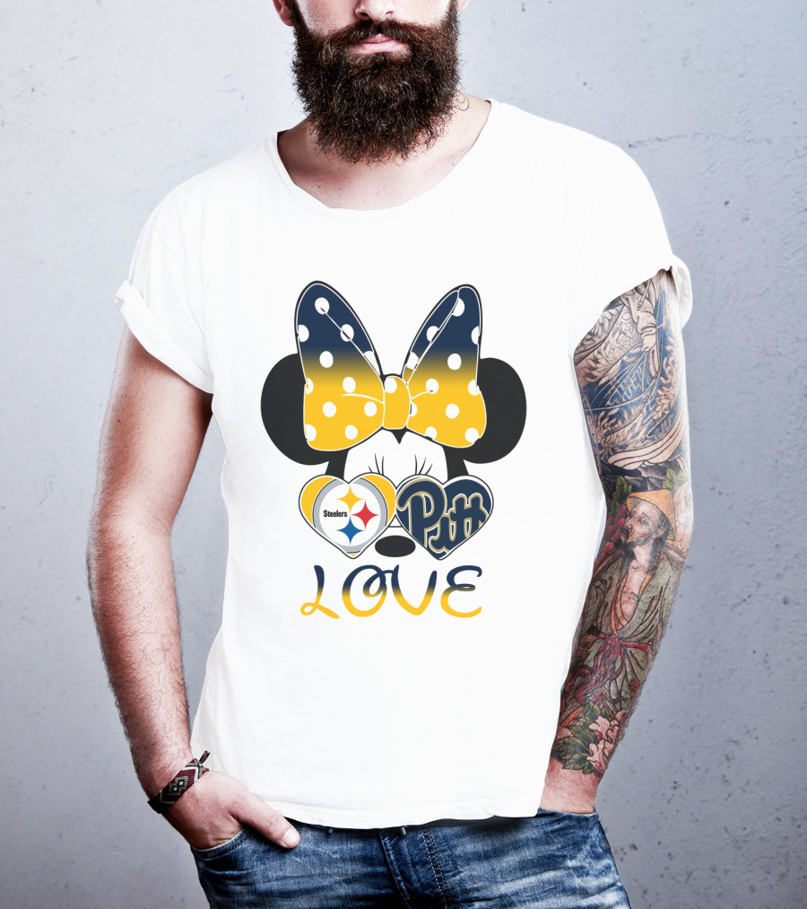 Steelers Pitt Minnie Love Bow Hearts T-Shirt