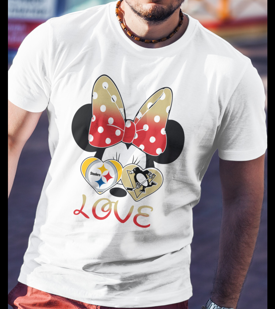 Minnie Bow Love Steelers Penguins Hearts T-Shirt