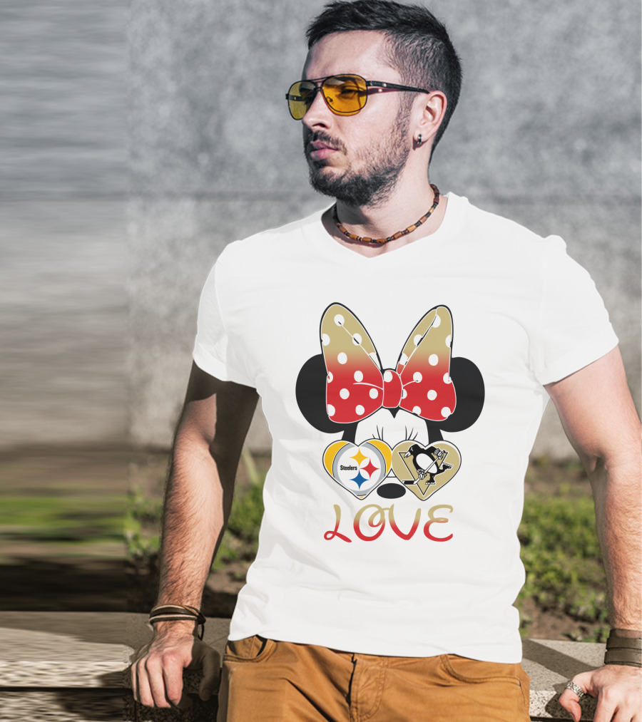 Minnie Bow Love Steelers Penguins Hearts T-Shirt