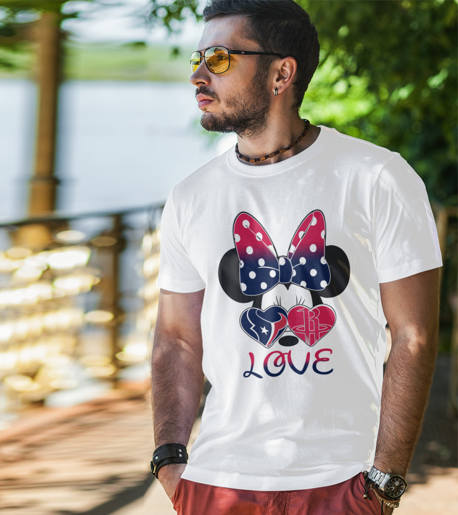 Love Minnie Mouse Houston Texans Rockets Hearts T-Shirt