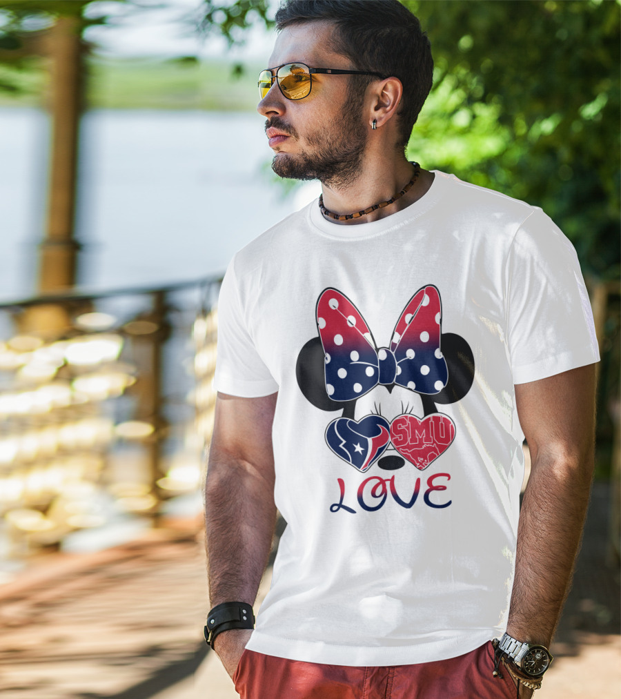 Mic 120 Love Texans Smu Minnie Bow Hearts T-Shirt
